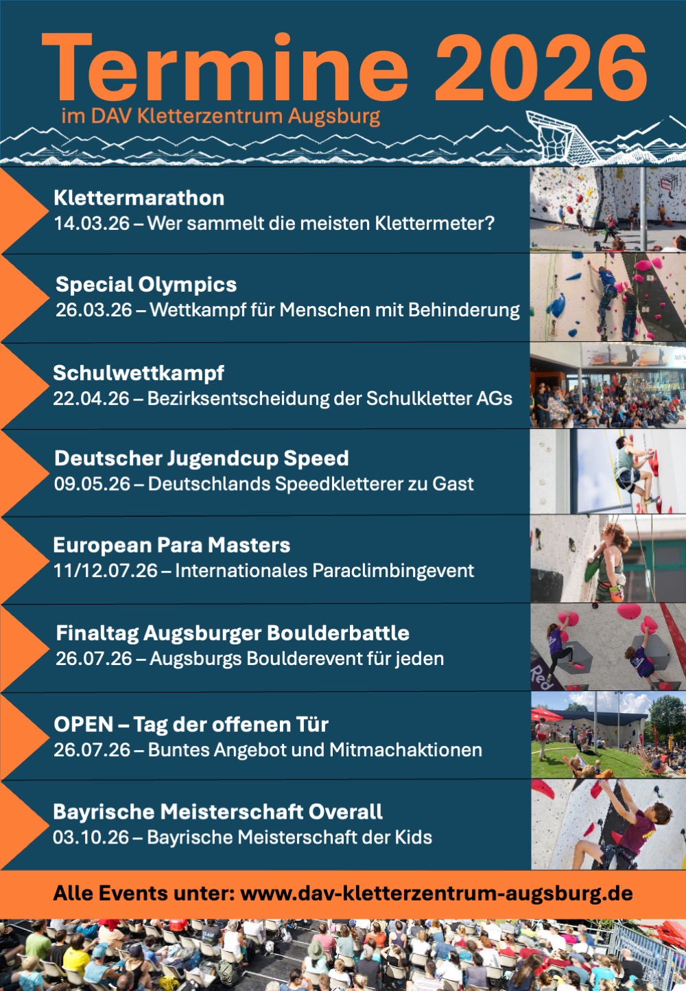 Plakat mit den Events und Bildern dazu